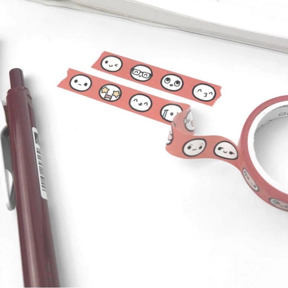 🆕 TheCoffeeMonsterzCo Tomato Red Emoti Heads Sample Washi Tape - 10mm